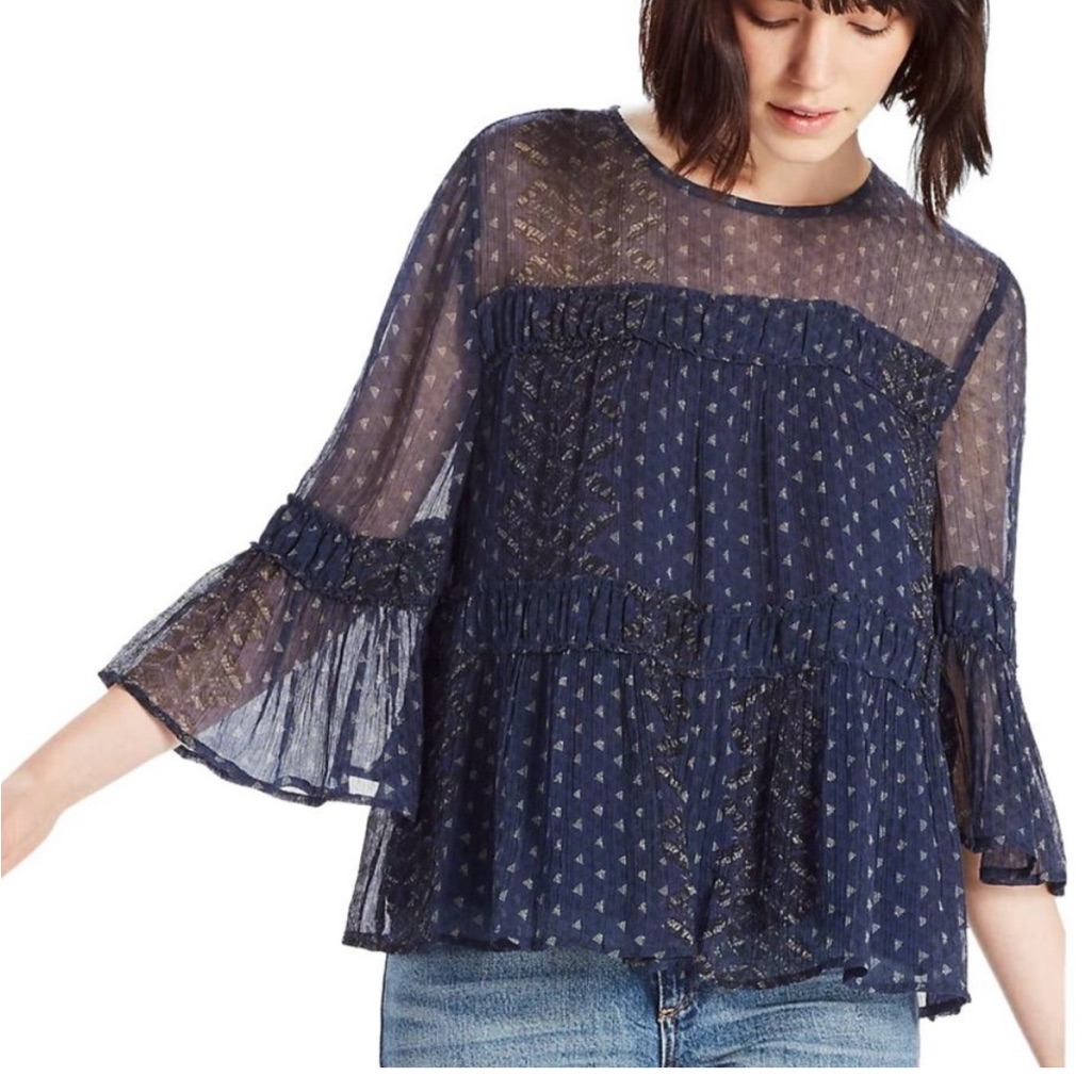Lucky Brand Blue Bell Sleeve Blouse